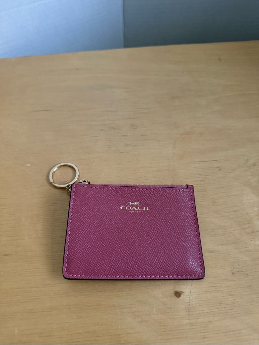Coach Magenta Saffiano Leather Zip Card Case Keyring